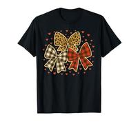 Buffalo Check and Leopard Bow Pattern Design T-Shirt