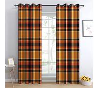 Buffalo Check Bedroom Curtains Blackout - Orange and Black Gingham Plaid Living Room Curtains 54x90 Eyelet - Soft Thermal Insulated Patterned Drapes for Windows - 2 Panels