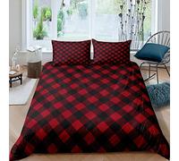 Buffalo Check Comforter Cover Red Black Plaid Bedding Set Geometric Gingham Duvet Cover for Children Kids Boys Girls Farmhouse Nordic Grid Bedspread Cover Bedclothes Double Size