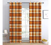 Buffalo Check Curtains 183cm Drop, Orange Gingham Thanksgiving Plaid Patterned Blackout Curtains for Bedroom, Living Room Decor, Soft Thermal Insulated Eyelet Drapes for Windows - 2 Panels