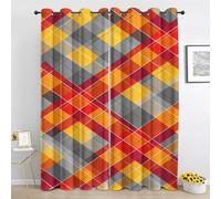 Buffalo Check Curtains, Scottish Plaid Eyelet Curtain 72 Inch Long, Orange Red Gray Blackout Curtains for Bedroom Living Room, Thermal Insulated Drapes 2 Panels Tn402