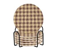Buffalo Check Plaid Pattern Brown Coasters Drink Coasters for Tabletop Protection Set with Holder 6 Pack Home Coasters Coasters for Wooden Table Outside Coasters