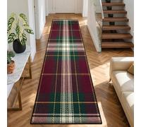 Buffalo Check Runner Rug 60x120cm, Red Green Plaid Carpet Runners, Classic Traditional Long Carpet, With Non Slip Backing Short Pile Non Shedding Machine Washable Rug Easy to Clean