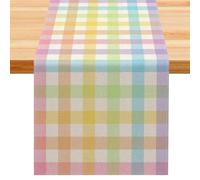 Buffalo Check Table Runner 13 x 91" Long Easter Gingham Table Runner Cute Colorful Table Cloth Spring Holiday Party Decorations and Supplies for Home Kitchen Dining Room Table Gingham Table Runner Tab