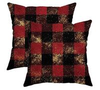Buffalo Check Throw Pillow Covers Set of 2, Red and Black Plaid Glitter Cushion Cases, Festive Decorative Square Farmhouse Decor for Living Room Couch Bed 14x14 Inch