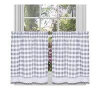 Buffalo Check Tier Pair Window Curtain Set - 58 Inch Width, 24 Inch Length - Grey & White Plaid Drapes - Light Filtering Drapes for Kitchen, Bedroom, Living & Dining Room by Achim Home Decor