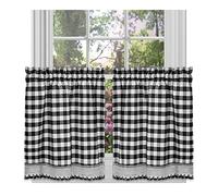 Buffalo Check Tier Pair Window Curtain Set - 58 Inch Width, 36 Inch Length - Black & White Plaid Drapes - Light Filtering Drapes for Kitchen, Bedroom, Living & Dining Room by Achim Home Decor
