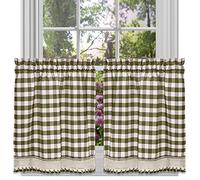 Buffalo Check Tier Pair Window Curtain Set - 58 Inch Width, 36 Inch Length - Sage & Ivory Plaid Drapes - Light Filtering Drapes for Kitchen, Bedroom, Living & Dining Room by Achim Home Decor