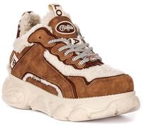 Buffalo Cld Chai Fur Lined Vegan Platform Womens Trainer Beige Brown UK 3 - 8