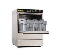 Buffalo 2.6 kW Countertop Glasswasher 350mm x 350mm Baskets, Stainless Steel, Up to 25 racks/hr, Gravity Drain, Size: 600(H) x 420(W) x 460(D) mm, Includes 2x Open Baskets, DW464