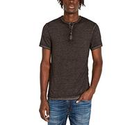 Buffalo David Bitton Men's Short Sleeve Kasum Henley Shirt, Burnout Wash Black, Medium