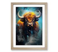 Buffalo Digital Framed Print | A2 Oak Framed Wall Art | Ready to Hang | Modern Animal Picture | Living Room Bedroom Lounge Office