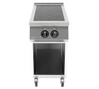 Buffalo Freestanding 2 Zone Induction Hob, Black & Stainless Steel, 2x 3.5 kW Zones, Three Phase 400 V, Pan-Detection Technology, 11 Power Levels, Pan Sizes 120-280 mm, CU487