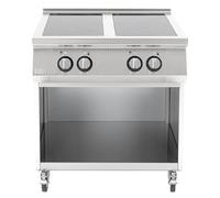 Buffalo Freestanding 4 Zone Induction Hob CU488, Black & Stainless, 4x 3 | Utilises 11 power levels and pan detection to fit 120-280mm cookware, running on three-phase 400V for commercial kitchens.
