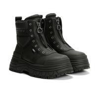 Buffalo FUSION FRONT ZIP Women’s Platform Combat Boots Black Vegan Nappa Front-Zip Booties - Black 6