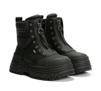 Buffalo FUSION FRONT ZIP Women’s Platform Combat Boots Black Vegan Nappa Front-Zip Booties - Black 7
