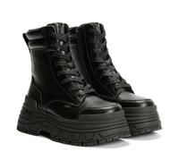 Buffalo FUSION LACE UP MID Women’s Black Vegan Nappa Lace-Up Mid-Ankle Platform Combat Boots - Black 5