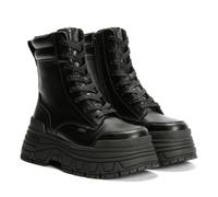 Buffalo FUSION LACE UP MID Women’s Black Vegan Nappa Lace-Up Mid-Ankle Platform Combat Boots - Black 6