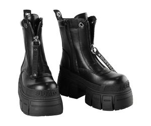 Buffalo GOSPHER ZIP BOOT Women’s Front-Zip Black Vegan Nappa Chunky Platform Ankle Boots - Black 6.5