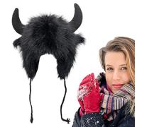 Buffalo Hat with Horns | Winter Warm Plush Ear Muffs with Horns - Hat, Animal Hats for Men and Women, Gift for Festival Theme Party