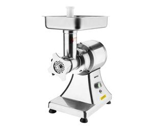 Buffalo Heavy Duty Electric Meat Mincer 550W Size 12, Silver, 130 kg | Includes 6mm and 8mm perforated plates, feeder pan, pusher and sausage tube for commercial catering versatility.