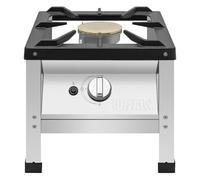 Buffalo HZ898 Gas Stock Pot Stove, LPG 6kW, 400x400mm | Heavy-duty cast iron build ensures long-lasting commercial use, with simple manual control dial for precise heating.