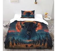Buffalo Moon Bedding Set 3D Digital Printing Animal Themes Wildlife Duvet Cover Set 2 Pieces Microfiber Comforter Cover Universal for All Seasons with Pillowcase Single（135x200cm）