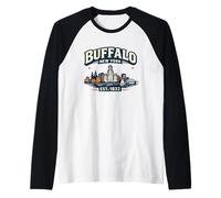 Buffalo New York Vintage Skyline Retro City Graphic Raglan Baseball Tee
