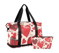 Buffalo Plaid Anime Valentine's Cartoon Red Travel Weekender Gear Bag with Wet Pocket Adjustable Strap Travel Tote Gym Bag for Travel Large Capacity for Men Women