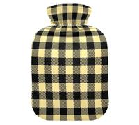 Buffalo Plaid Black Yellow Hot Water Bottle with Cover for Pain Relief Hot Pack for Cramps, 1L
