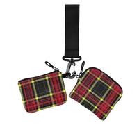 Buffalo Plaid Black Yellow Red Women's Dual Wallets Business Card Cases Minimalist Card Organizer Purse with Zipper Coin Pocket for Woman 2 Pcs