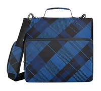 Buffalo Plaid Blue Black 3 Rings Solid Zipper Binder With Belt Multiple Pockets Zippered Wallet Suitable For Middle School
