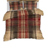 Buffalo Plaid Boys King Size Bedding Sets Retro Mens Bed Set Country Duvet Cover Checkered Comforter Covers Vintage Quilt Cover & Pillowcase Soft Microfiber