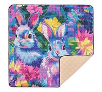 Buffalo Plaid Bunny Rabbits Happy Easter Large Stylish Baby Playmat for Indoor Outdoor Waterproof Padded Baby Mat for Baby Kids Toddlers Infants, 50'' x 50''