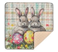 Buffalo Plaid Bunny Rabbits Happy Easter Soft Padded Baby Play Mat for Floor Portable Padded Play Mat for Babies Infants Toddlers, 50'' x 50''