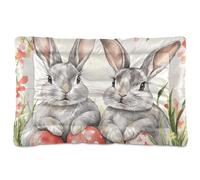 Buffalo Plaid Bunny Rabbits Happy Easter Washable Dog Bed Mat Non-Slip Soft Comfortable Dog Crate Mat for Large Jumbo Medium Small Dogs 36" x 24"