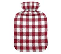 Buffalo Plaid Burgundy Red Hot Water Bottle with Cover for Pain Relief Hot Water Bag for Arthritis, 2L