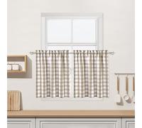 Buffalo Plaid Cafe Curtains 36 Inches Long, Beige Buffalo Check Kitchen Tier Curtains, Farmhouse Gingham Rod Pocket Short Tier Curtain for Kitchen Bathroom Window, 28" x 36", Linen, Set of 2