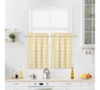 Buffalo Plaid Cafe Curtains 36 Inches Long, Yellow and White Buffalo Check Kitchen Tier Curtains, Gingham Rod Pocket Short Tier Curtain for Kitchen Bathroom Window, 28"x36", Yellow/White, Set of 2