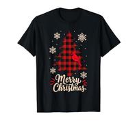 Buffalo Plaid Cardinal Merry Christmas Tree Value Graphic T-Shirt, Men, Black, XL