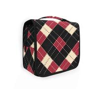 Buffalo Plaid Check Black and Red Makeup Bags with hanging hook Zipper Case Cosmetic Makeup Bag Vertical Free-Standing