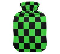 Buffalo Plaid Check Black Lime Green hot Water Bottles with Soft Cover, 2L Water Bottle Bag for Neck Shoulder Warmer