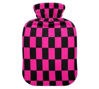 Buffalo Plaid Check Black Peach hot Water Bottles with Soft Cover, 2L hot compresses for The Body for Sore Muscle, Sore Muscle