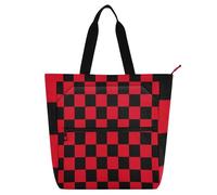 Buffalo Plaid Check Black Red Children's Book Tote Bag for Boys Girls Women, Gothic Lightweight Library Book Tote Bag Shoulder Bag with Pockets for School and Playtime Rainbow school