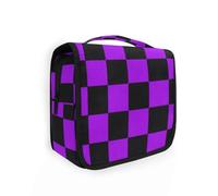 Buffalo Plaid Check Black Violet Cosmetics Bag with hanging hook Waterproof Toiletry Bag For Women Vertical Free-Standing