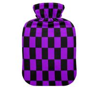 Buffalo Plaid Check Black Violet Cute hot Water Bottle with Soft Cover, 1L hot compresses for The Body for Period Cramps, Period Cramps