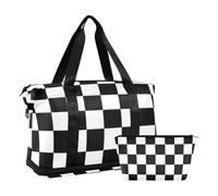 Buffalo Plaid Check Black White Gym Duffel Bag Travel Weekender Gear Bag with Adjustable Strap for Sports Large Capacity, buffalo plaid check black white, One Size