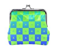 Buffalo Plaid Check Blue Green Heart Gradient Women's Leather Coin Change Purse Convenient Cosmetic Bags for Purse for Women