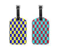 Buffalo Plaid Check Blue Yellow Buffalo Plaid Check Cyan Red 2 Pcs Luggage tag Cruise Essentials Travel Luggage Tag with Name ID Card for Preventing Loss of Bags