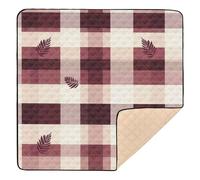 Buffalo Plaid Check Burgundy White Leaves Soft Thick Baby Playmat for Floor Portable Activity Gym Mat for Babies Infants Toddlers, 50'' x 50''